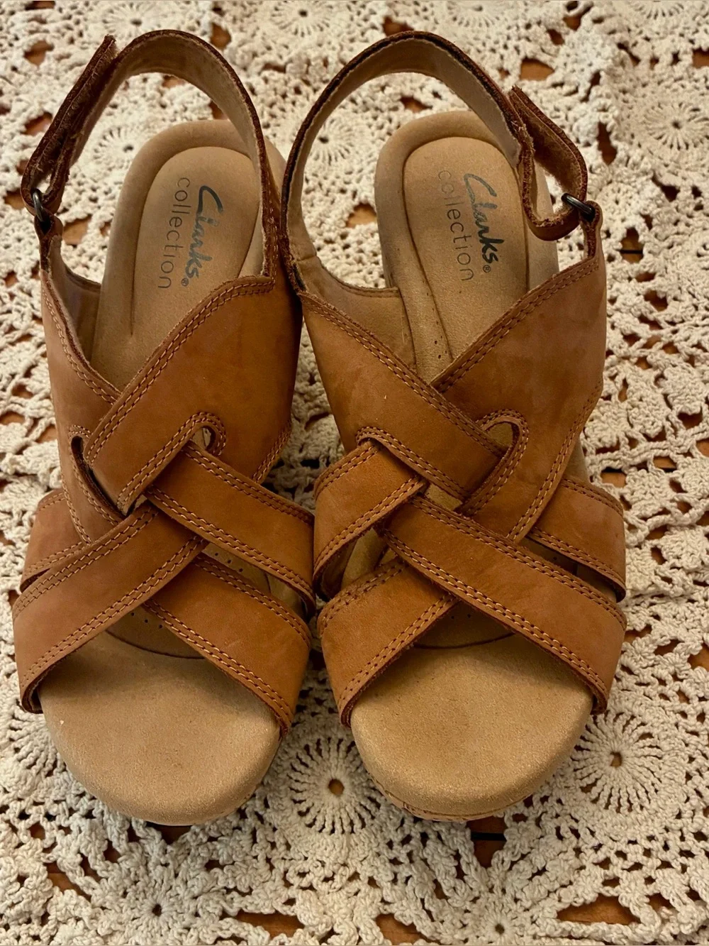 Clarks Giselle Tan Leather Cork Wedge Sandal